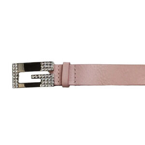 Guess Women's Y2K Baby Pink Silver Gem Bling G Logo Leather Belt Size M‎
